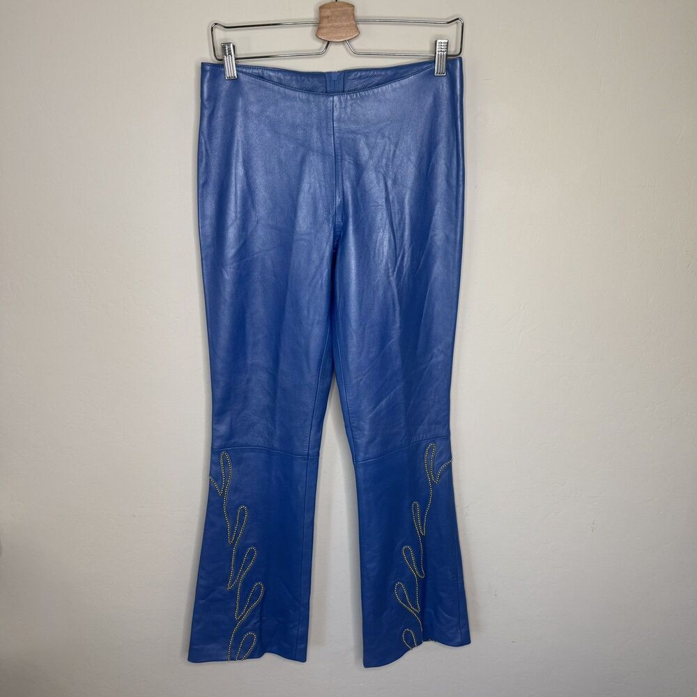 Michael Hoban Vintage Womens Sz 8 Leather Flame Studded Flare Pants Western Boho